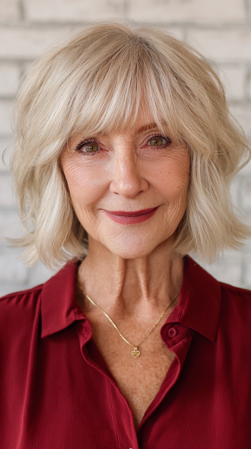 Soft Silver Layered Bob with Tousled Texture