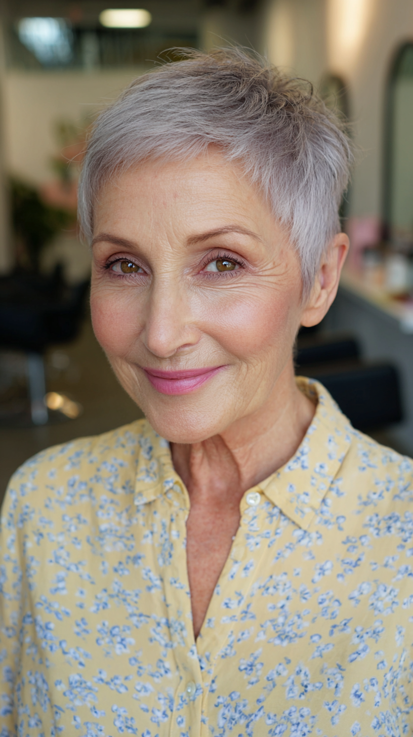 Softly Textured Silver Micro Pixie Cut