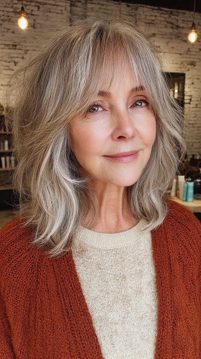 Softly Tousled Silver Waves with Textured Ends