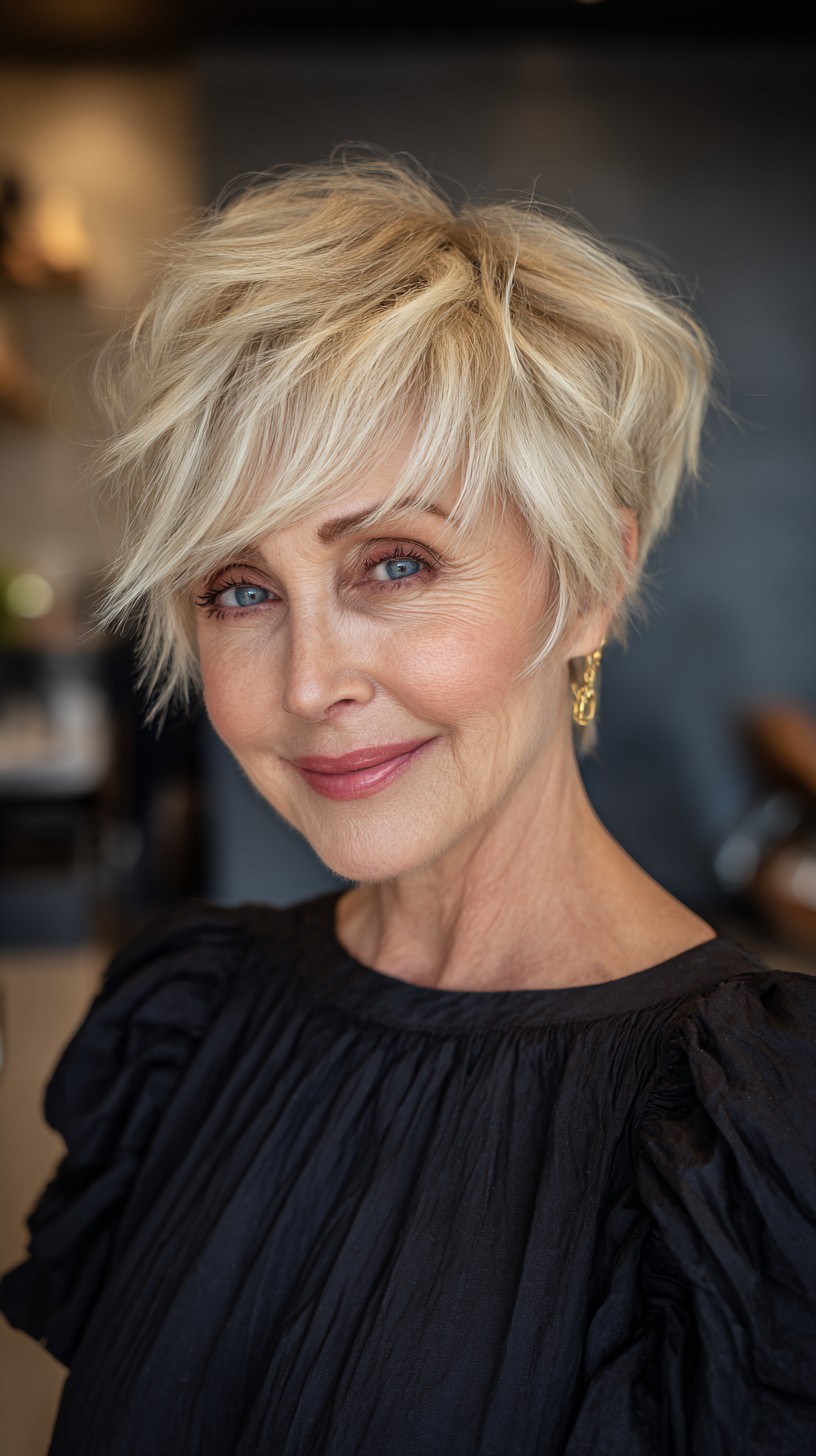 Stylish Platinum Layered Pixie for Women Over 50