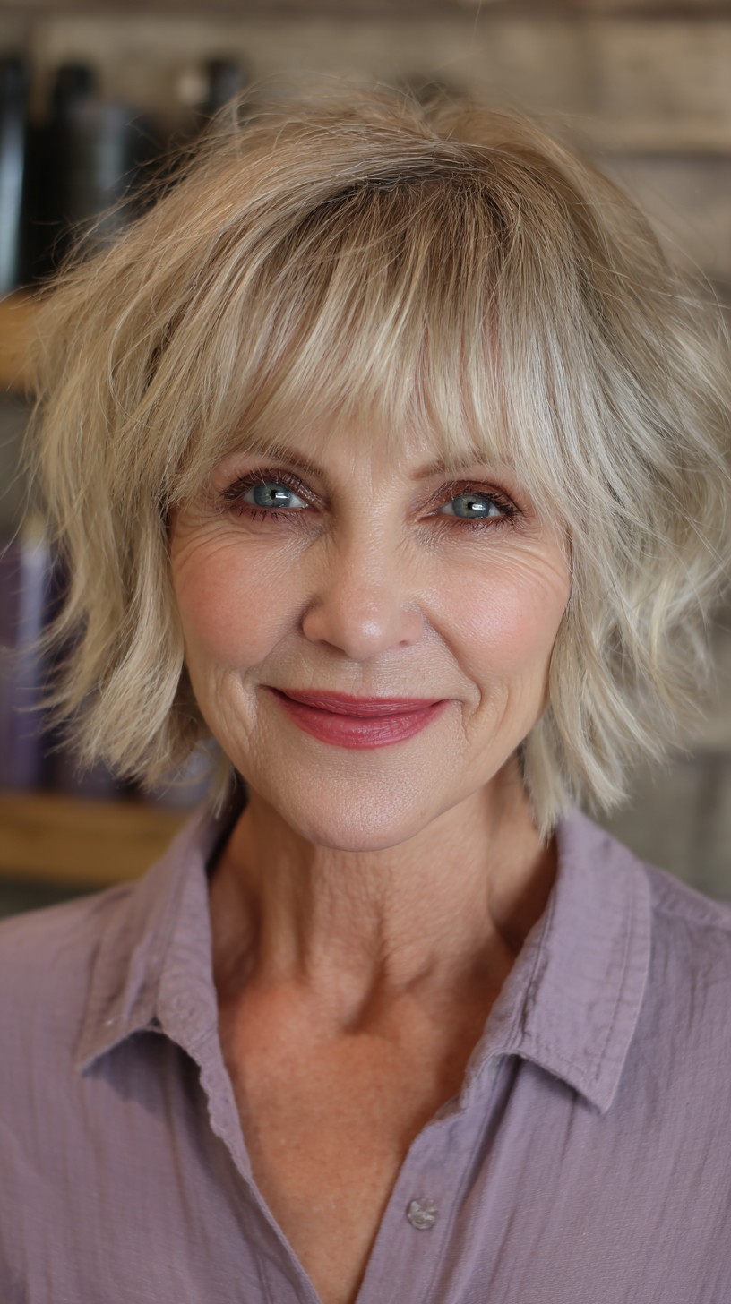 Sun-Kissed Blonde Tousled Shag for Fine Hair