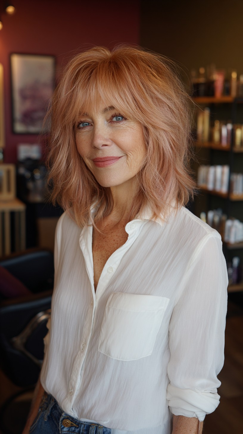 Sun-Kissed Coral Shag with Wispy Layers