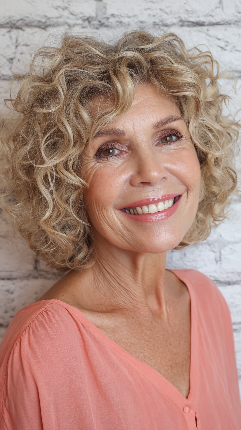 Sunlit Golden Curly Bob for Fine Hair