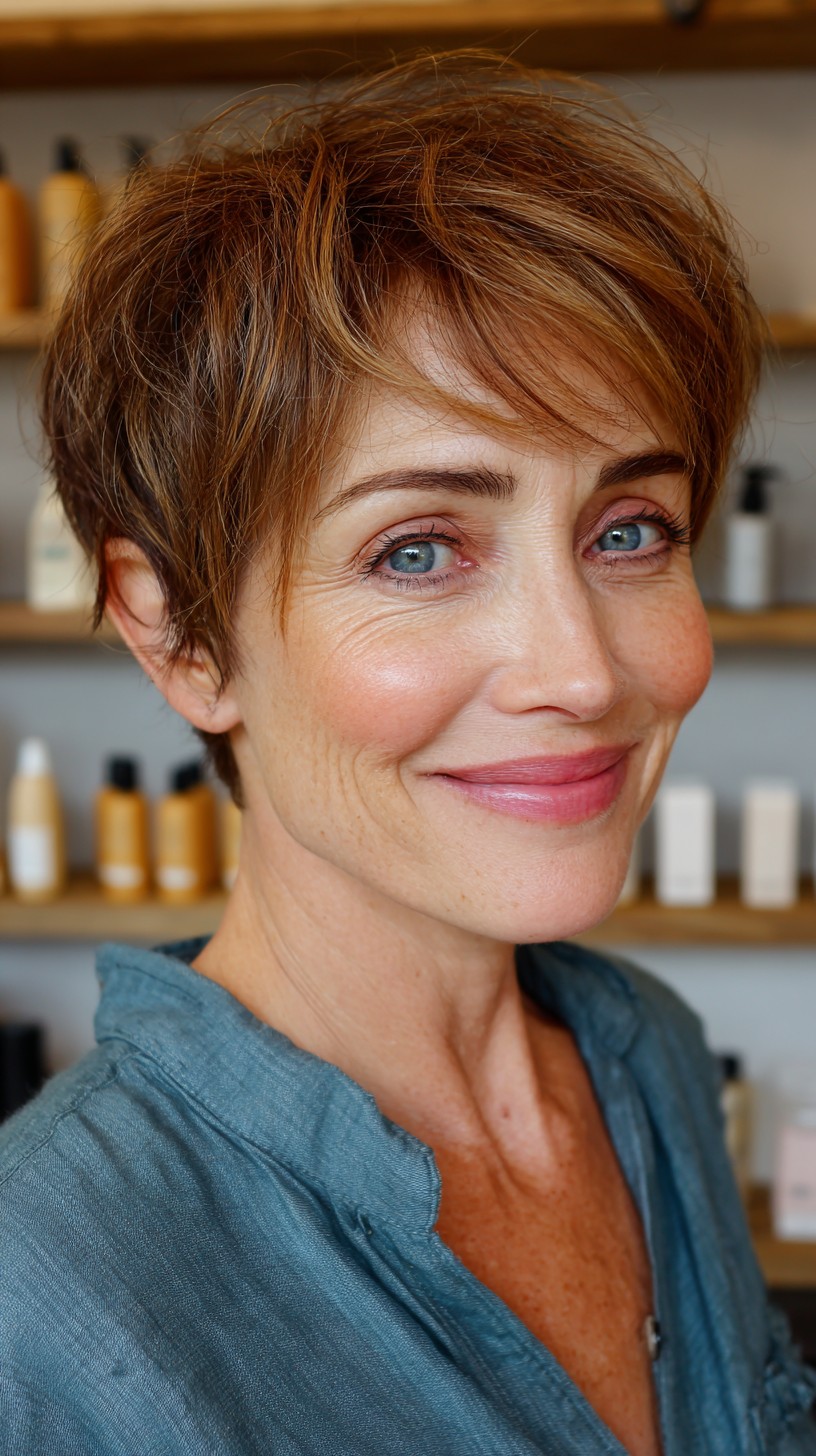 Textured Auburn Tousle with Subtle Highlights