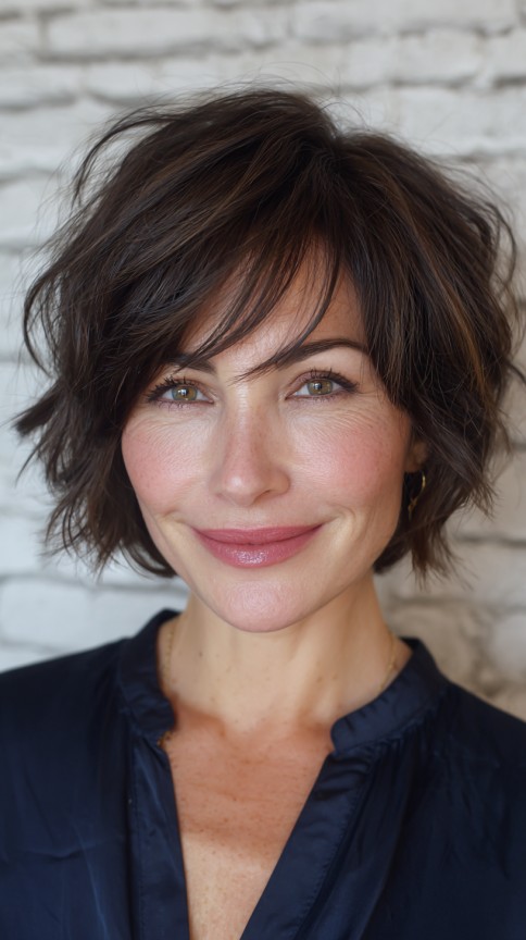 Textured Brunette Bob with Soft Highlights