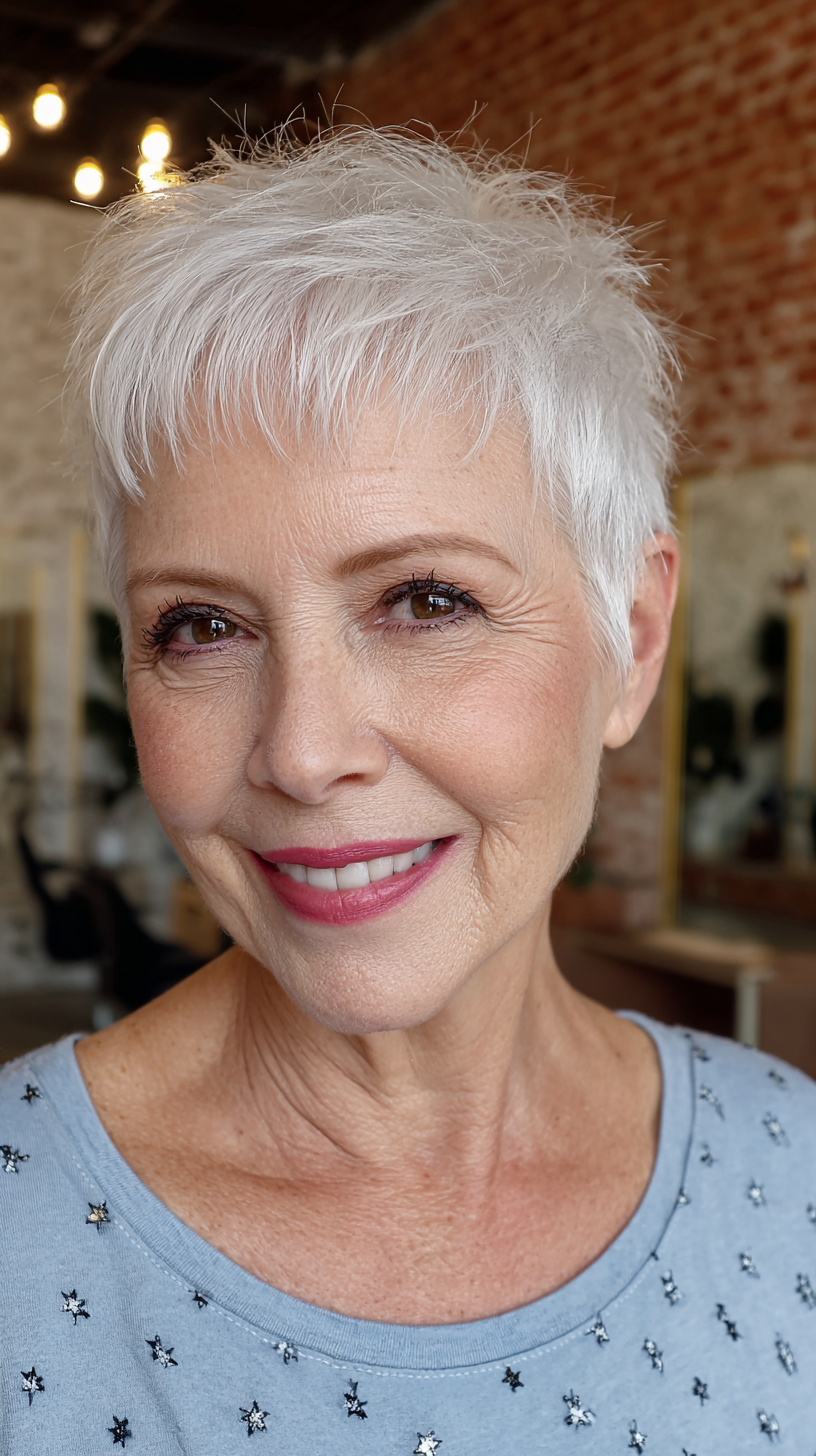 Textured Silver Micro Pixie with Feathered Layers