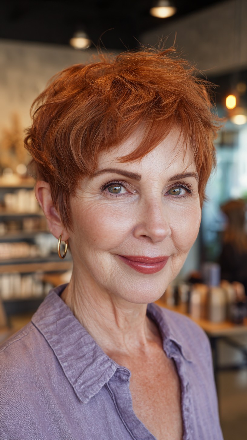 Vibrant Auburn Pixie with Sculpted Layers