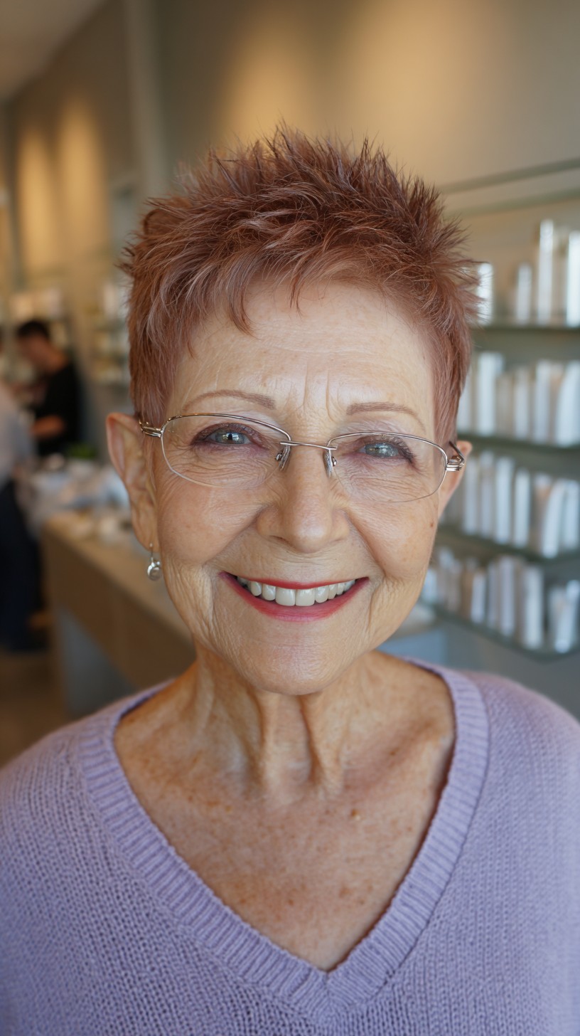 Vibrant Auburn Textured Spiky Cut for Women Over 70