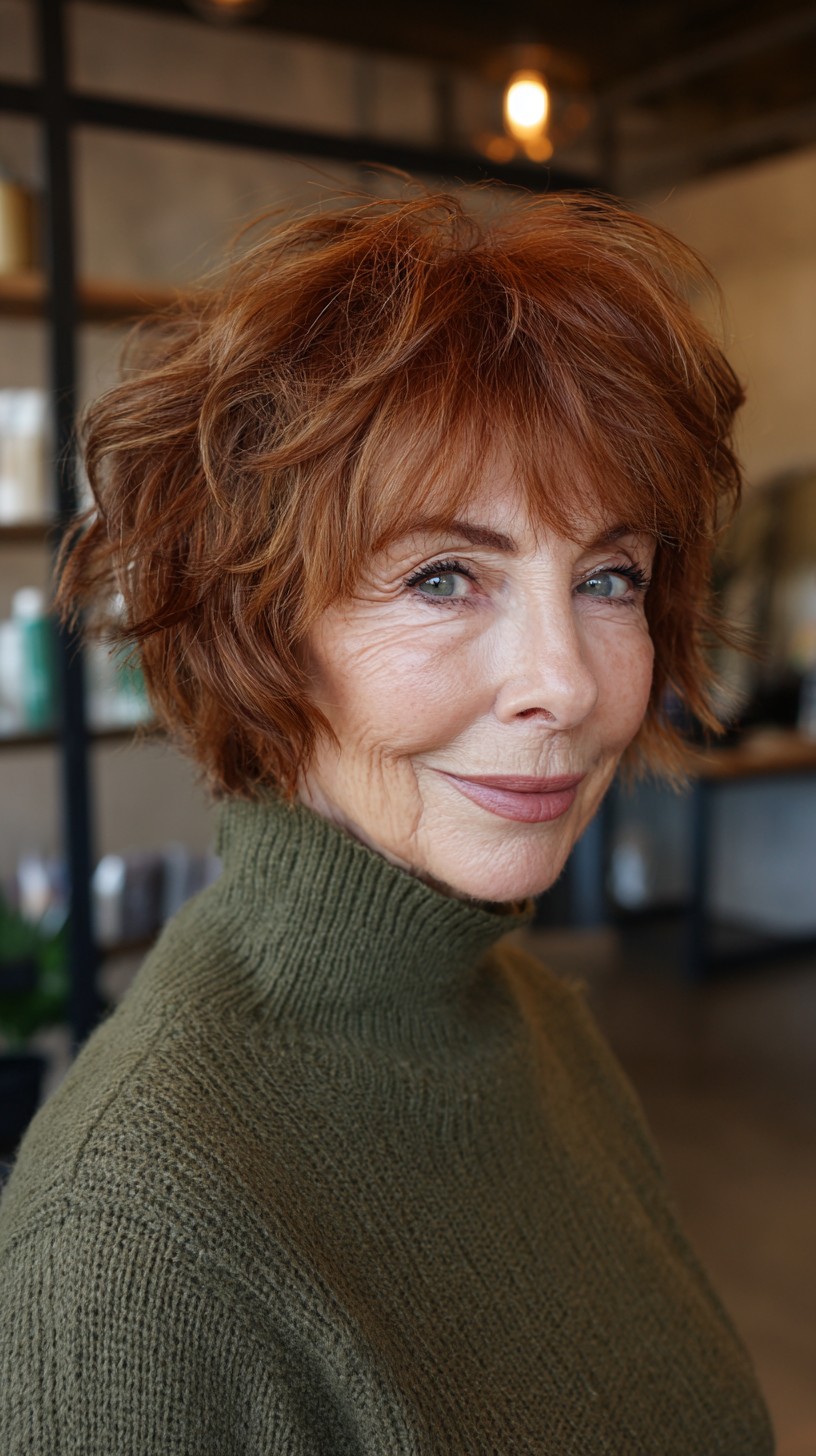 Vibrant Copper Layered Bob for Women Over 70