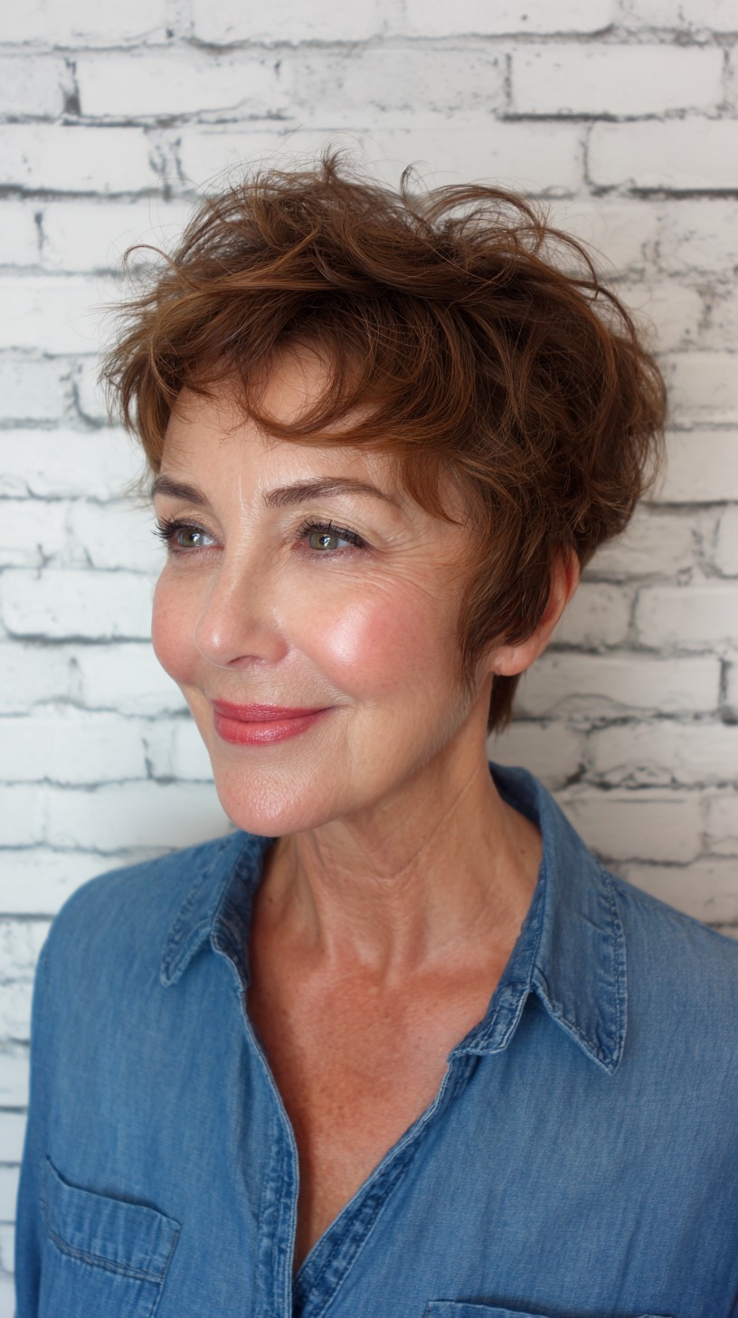 Vibrant Copper Tousled Bob with Subtle Highlights