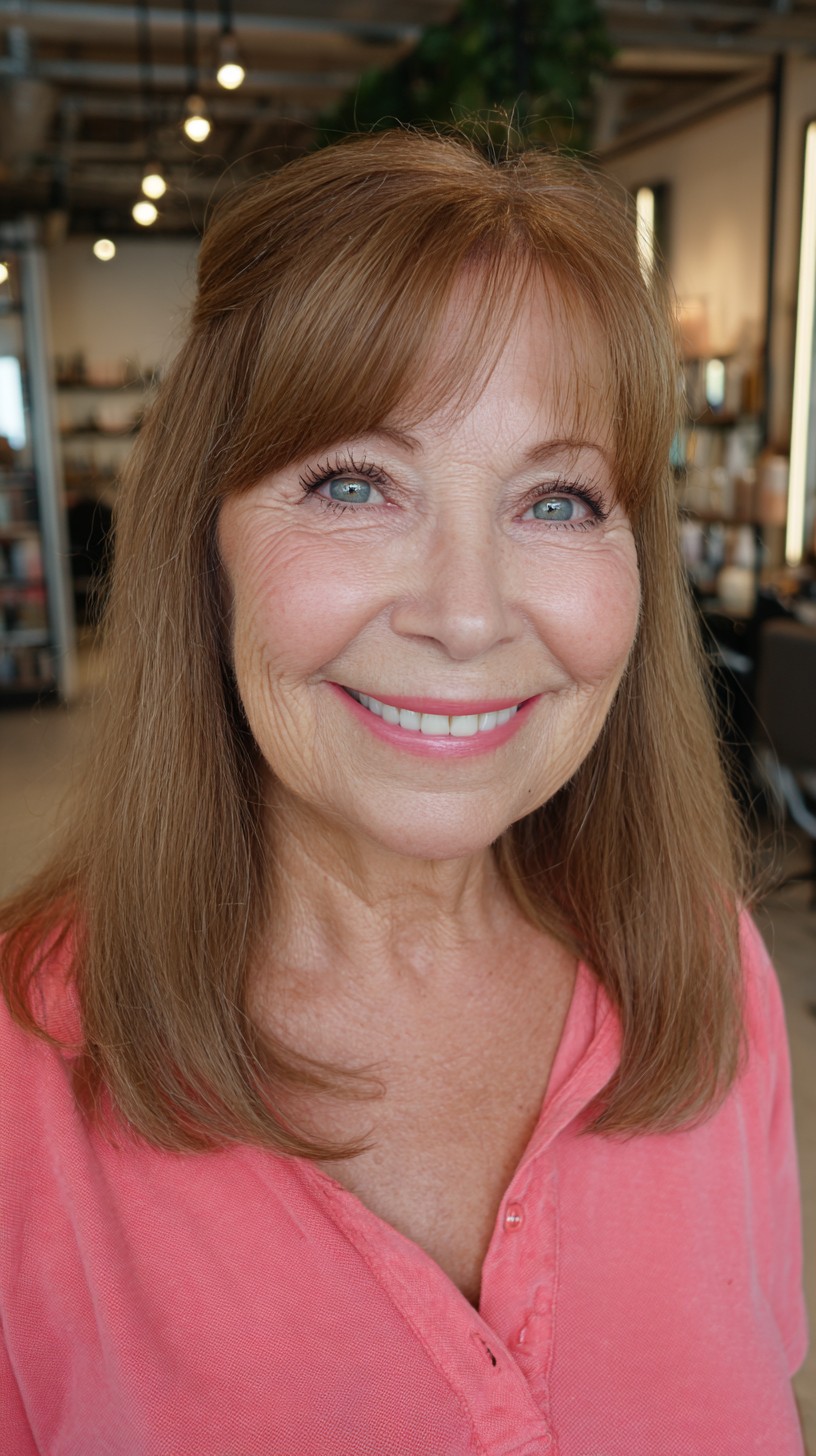 Warm Auburn Shoulder-Length Cut with Delicate Fringes