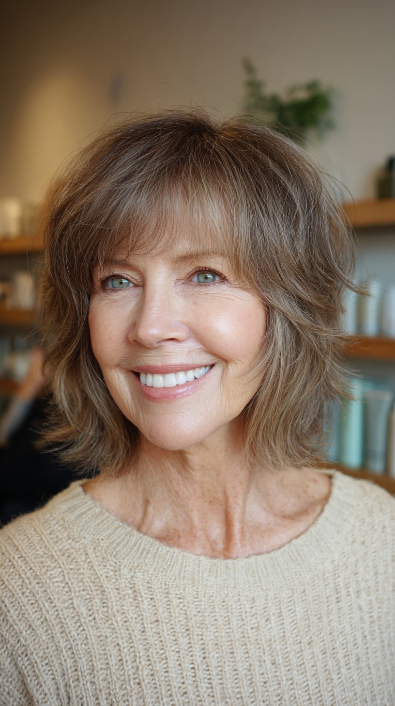 Whispy Walnut Layered Shag for Senior Women