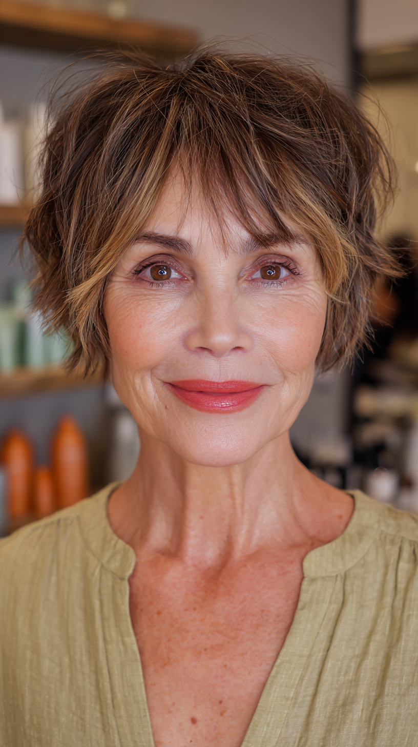 Chic Textured Shaggy Bob with Long Bangs