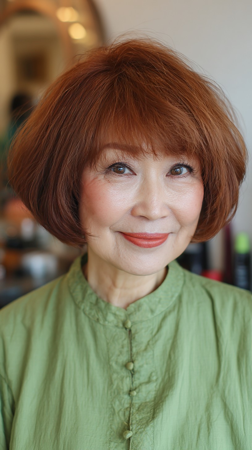 Autumn-Copper Rounded Bob with Gentle Fringe