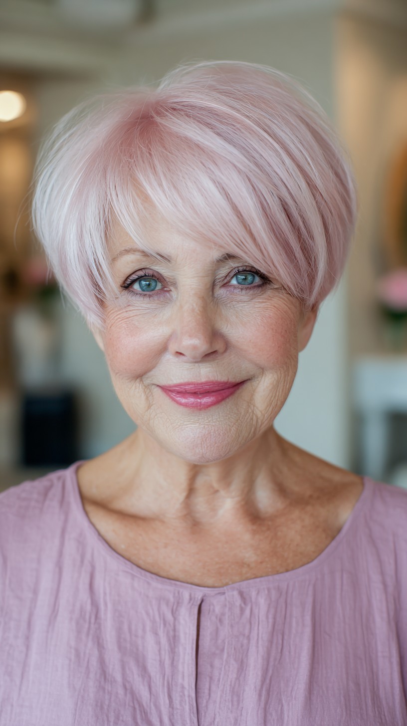 Blush-Pink Feathered Pixie for Graceful Aging