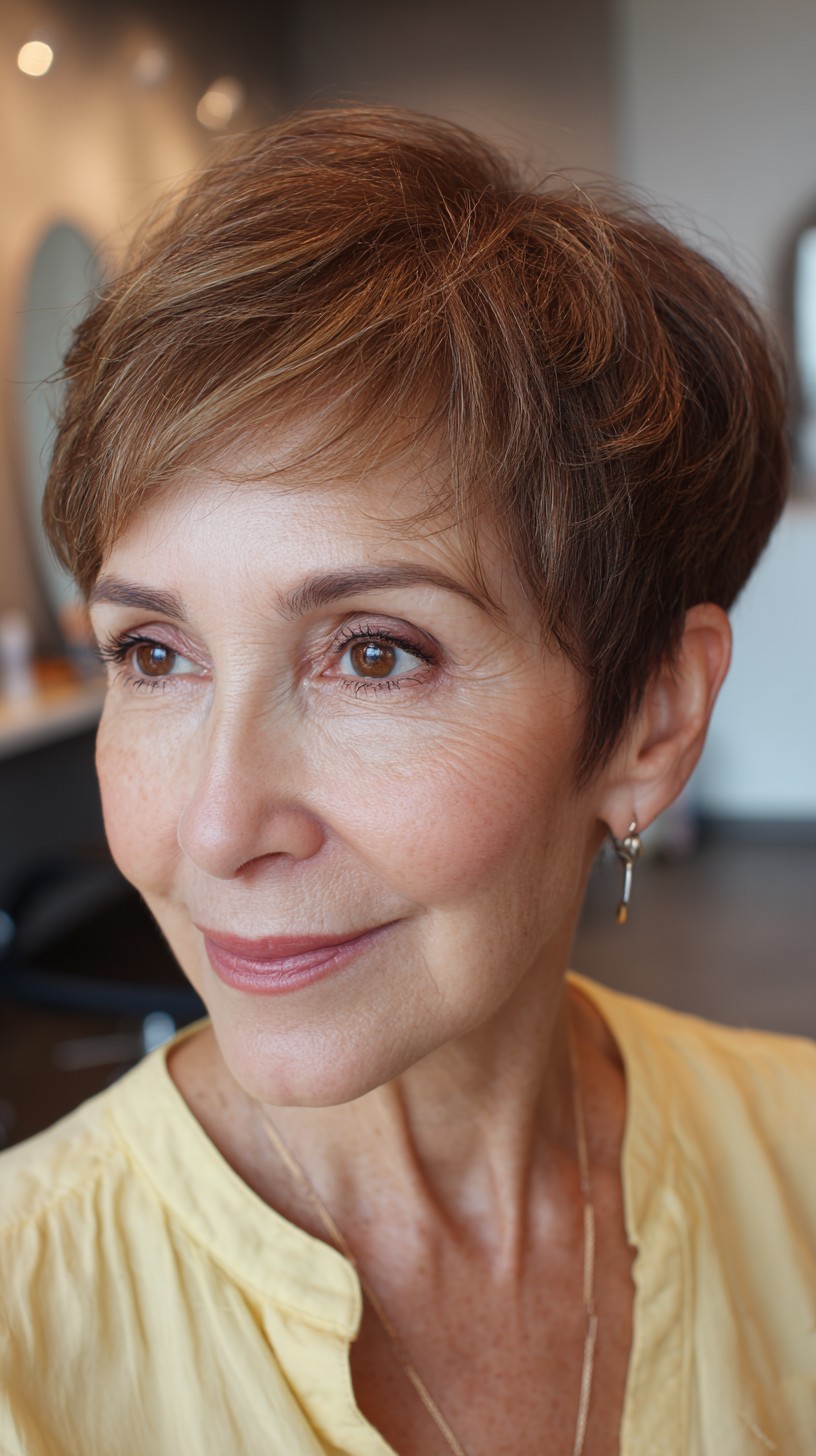 Bronze Textured Pixie with Side-Swept Bangs