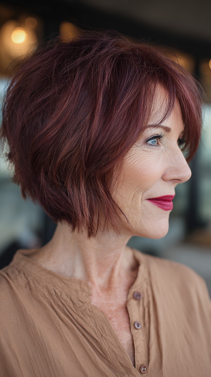 Burgundy Tousled Layered Bob