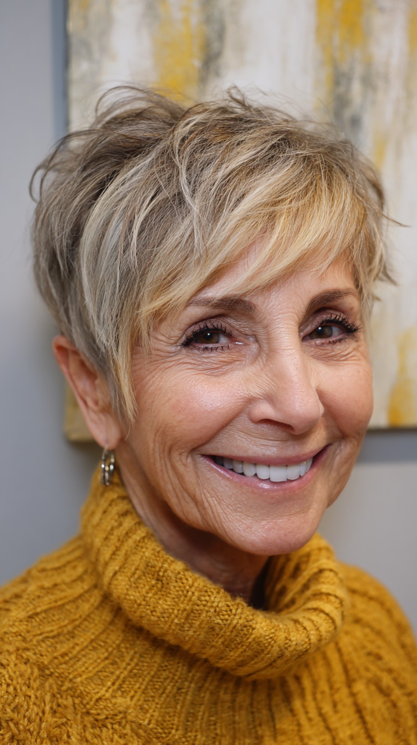 Charming Ash-Blonde Pixie with Feathered Layers