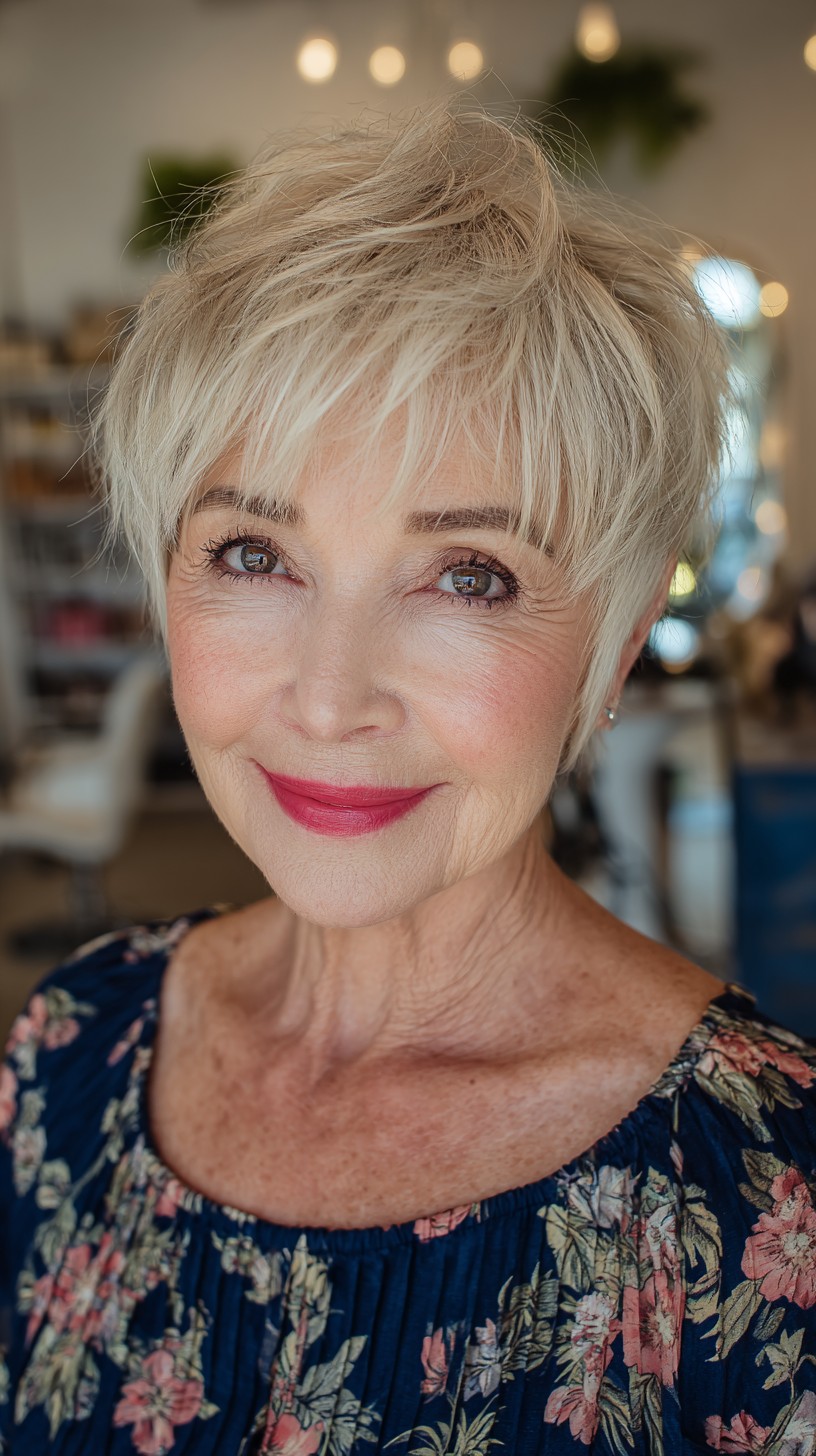 Charming Salt-and-Pepper Textured Pixie with Soft Volume