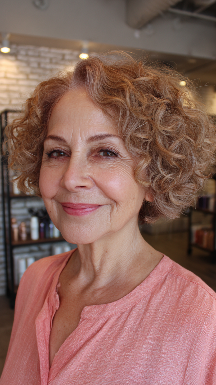 Chic Curly Chin-Length Bob with Soft Texture