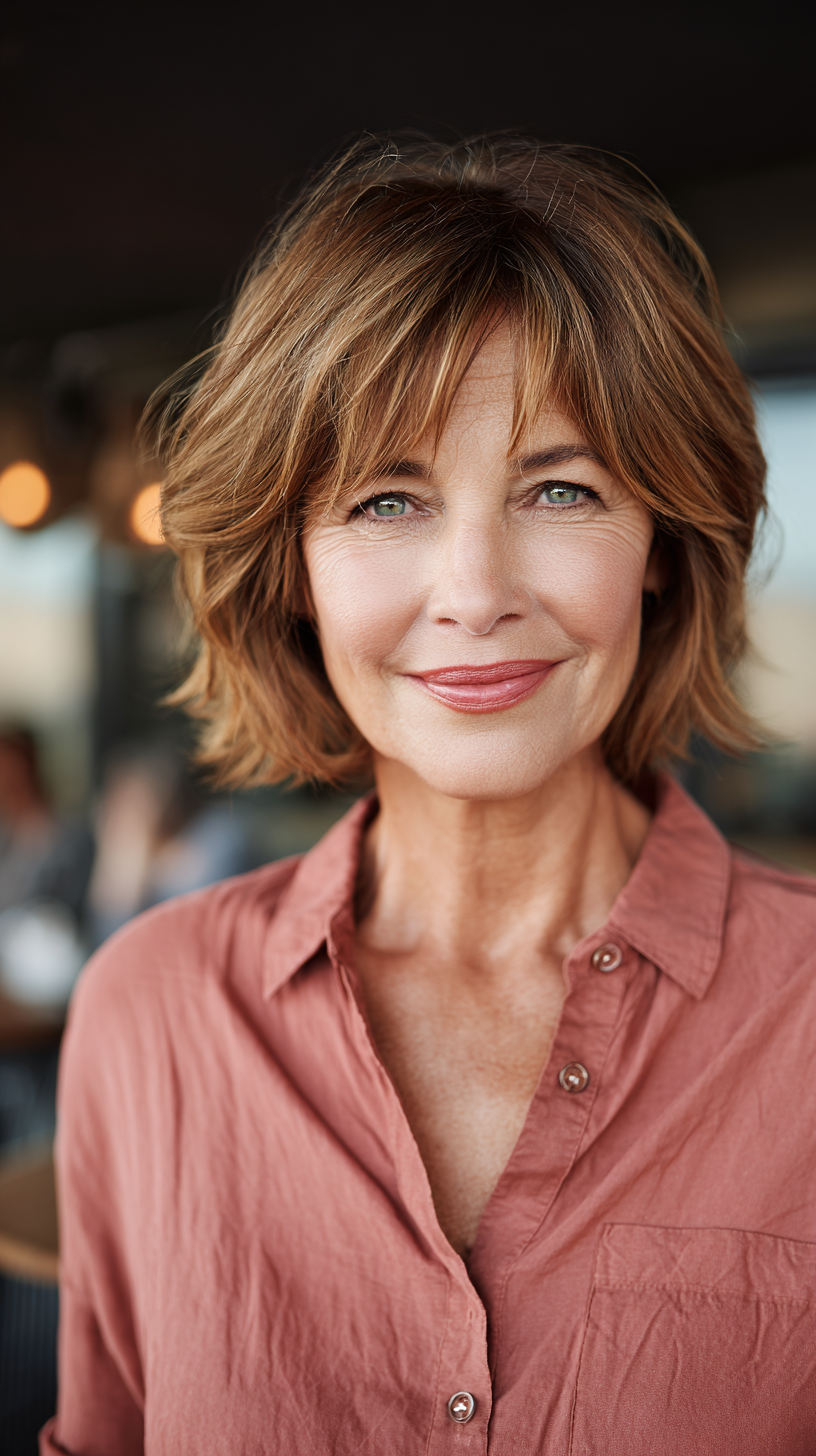 Chic Layered Shaggy Bob with Long Bangs