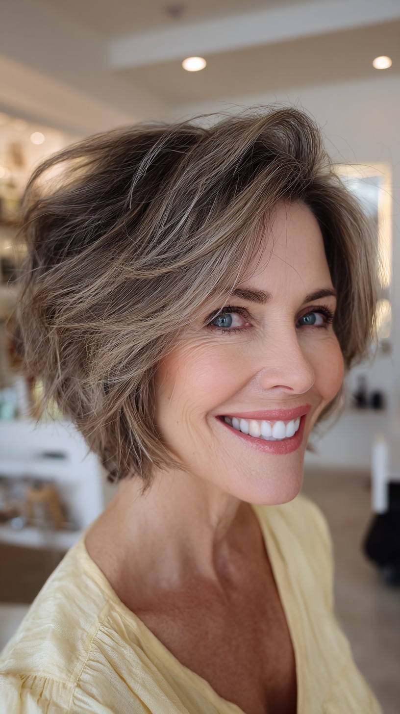 Chic Salt-and-Pepper Layered Shag for Vibrant Aging