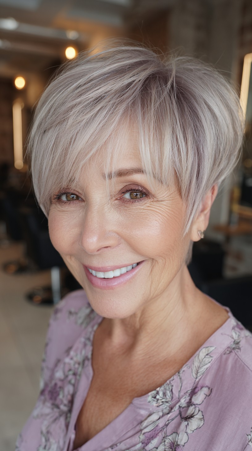 Chic Silver Layered Pixie for Mature Women