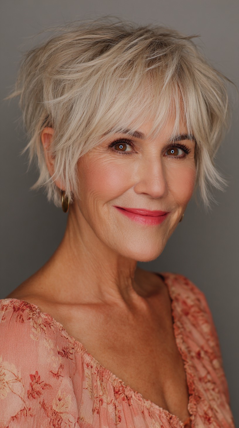 Chic Silver Textured Pixie for Mature Women
