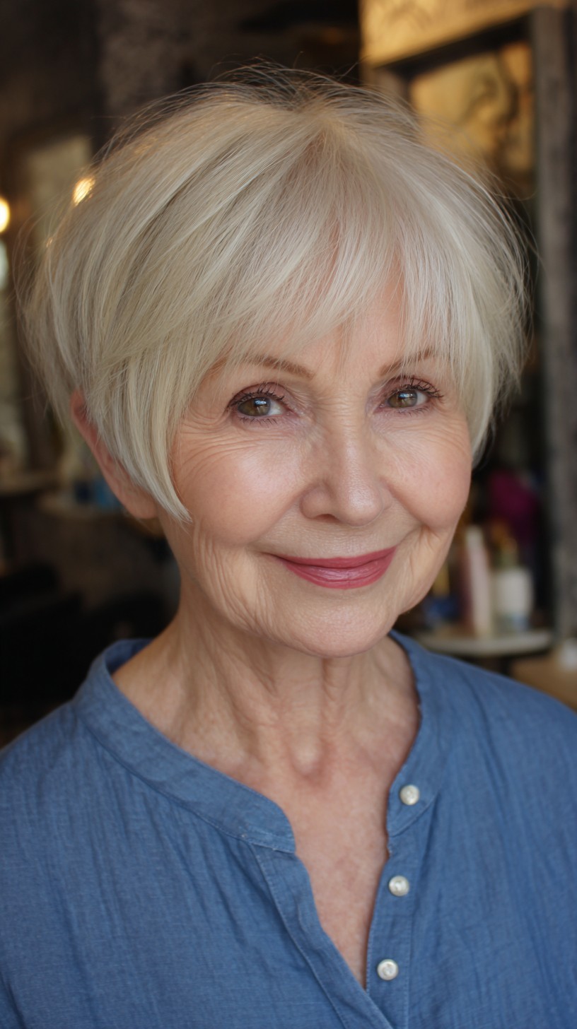Chic Silvery Blonde Layered Bob for Seasoned Grace