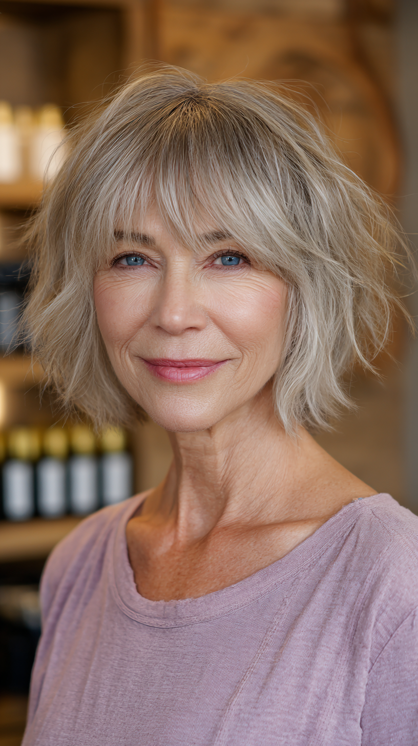 Chic Textured Bob with Playful Bangs