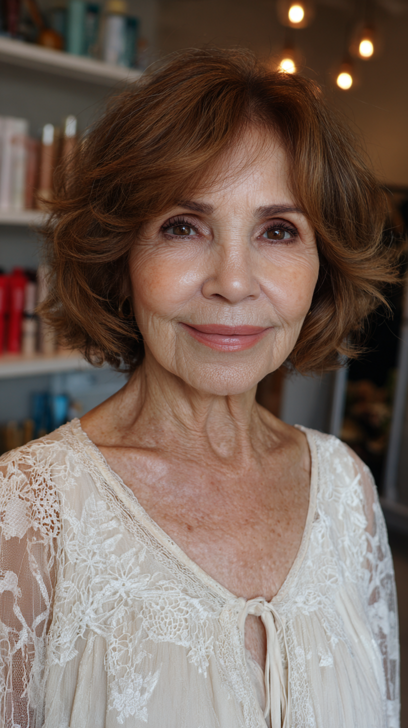 Chic Textured Chin-Length Bob with Soft Curls