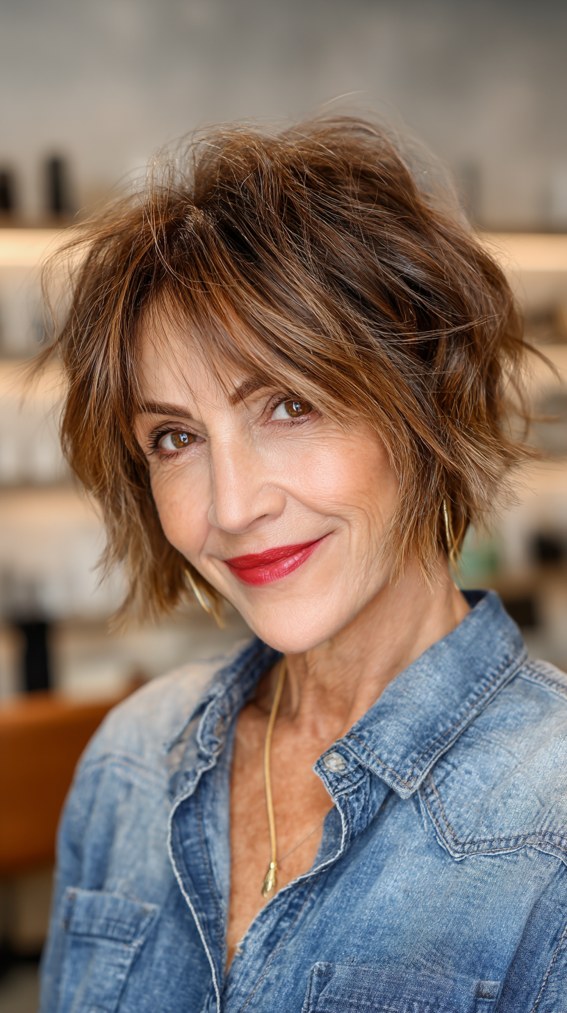 Chic Textured Shag with Playful Long Bangs