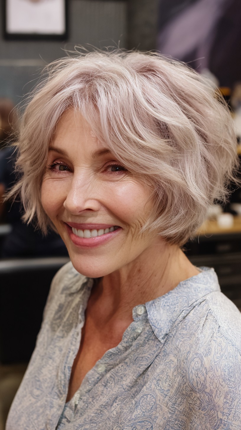 Chic Tousled Silver Bob with Textured Layers