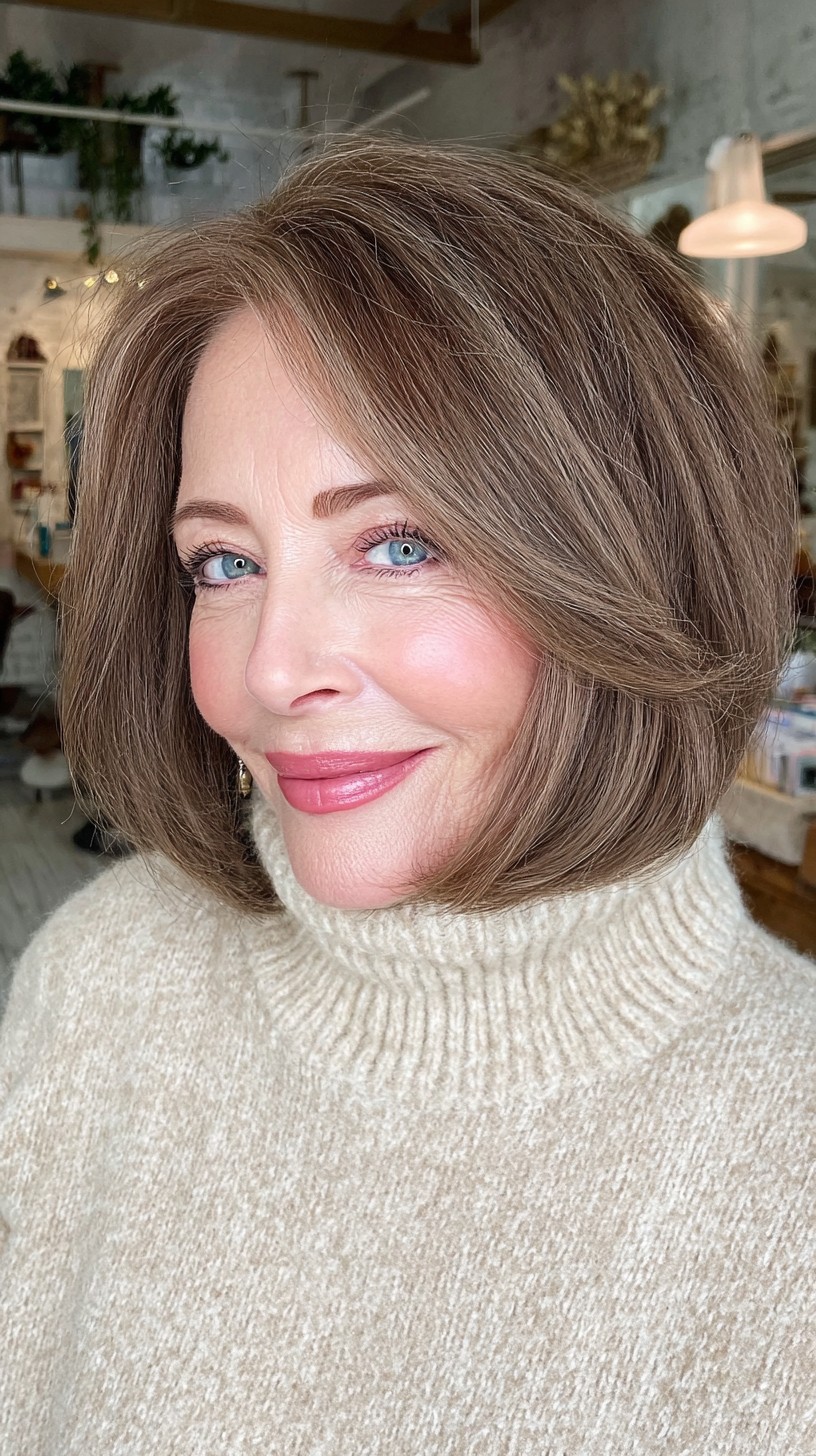 Classic Brunette Bob with Soft Voluminous Curls