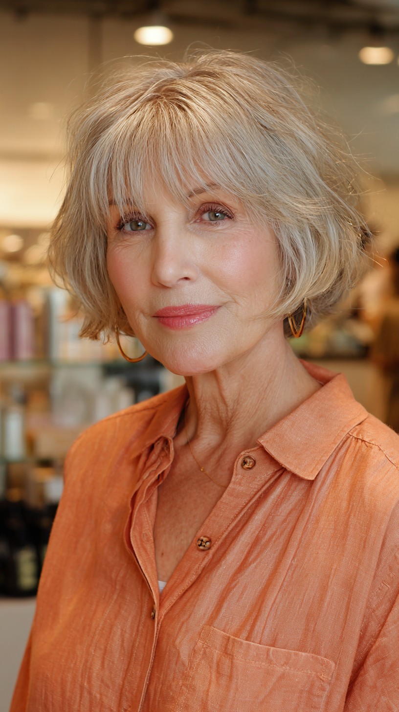 Classic Feathered Vanilla Bob with Subtle Fringes