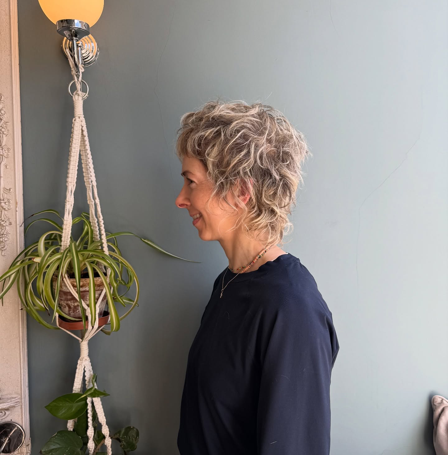 Curly Salt-and-Pepper Pixie with Natural Volume