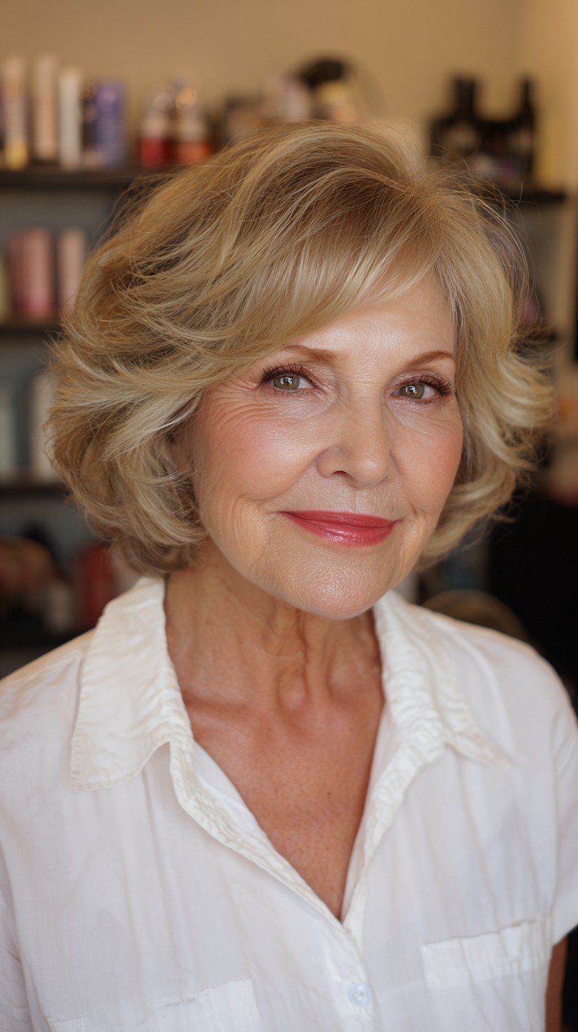 Effervescent Light Blonde Wavy Bob for Aging Gracefully