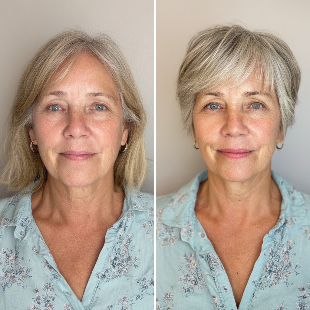 Effortless Ash-Gray Feathered Pixie for Senior Women