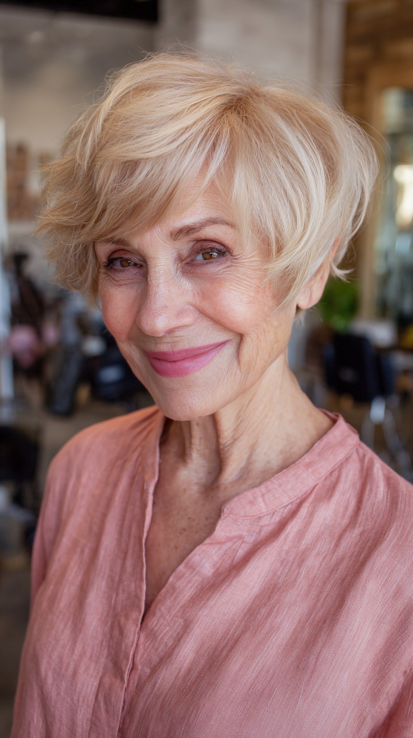 Effortless Blonde Tousled Pixie for Radiant Maturity