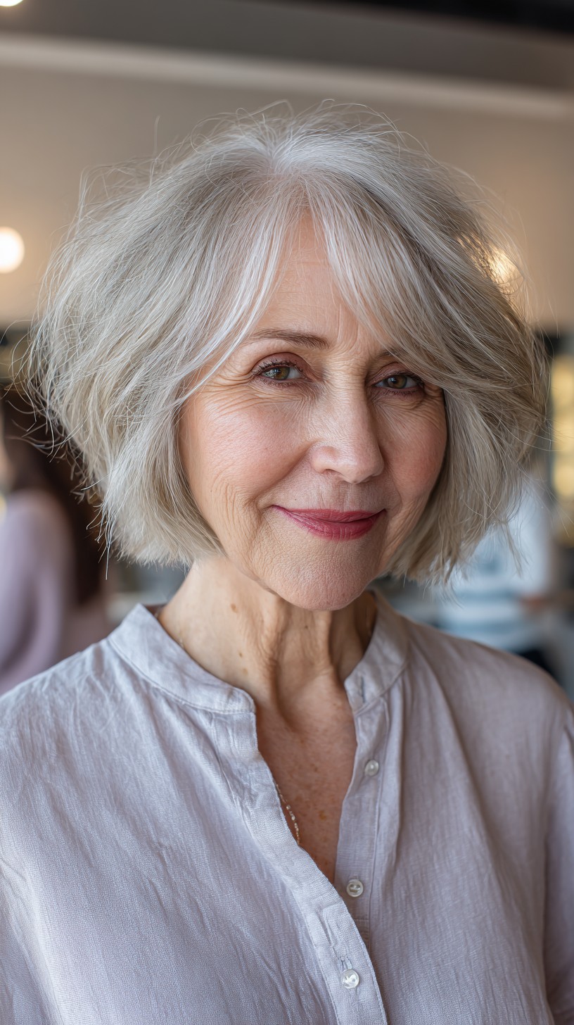 Effortless Silver Layered Bob for Fine Hair
