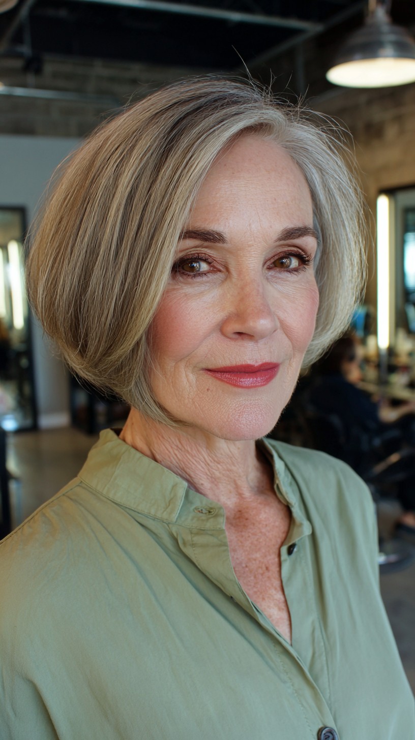 Elegant Ash Blonde Layered Bob for Women Over 60