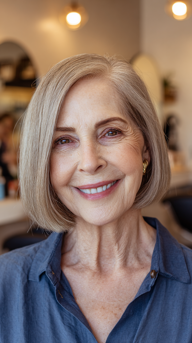 Elegant Chin-Length Blunt Bob with Subtle Shine
