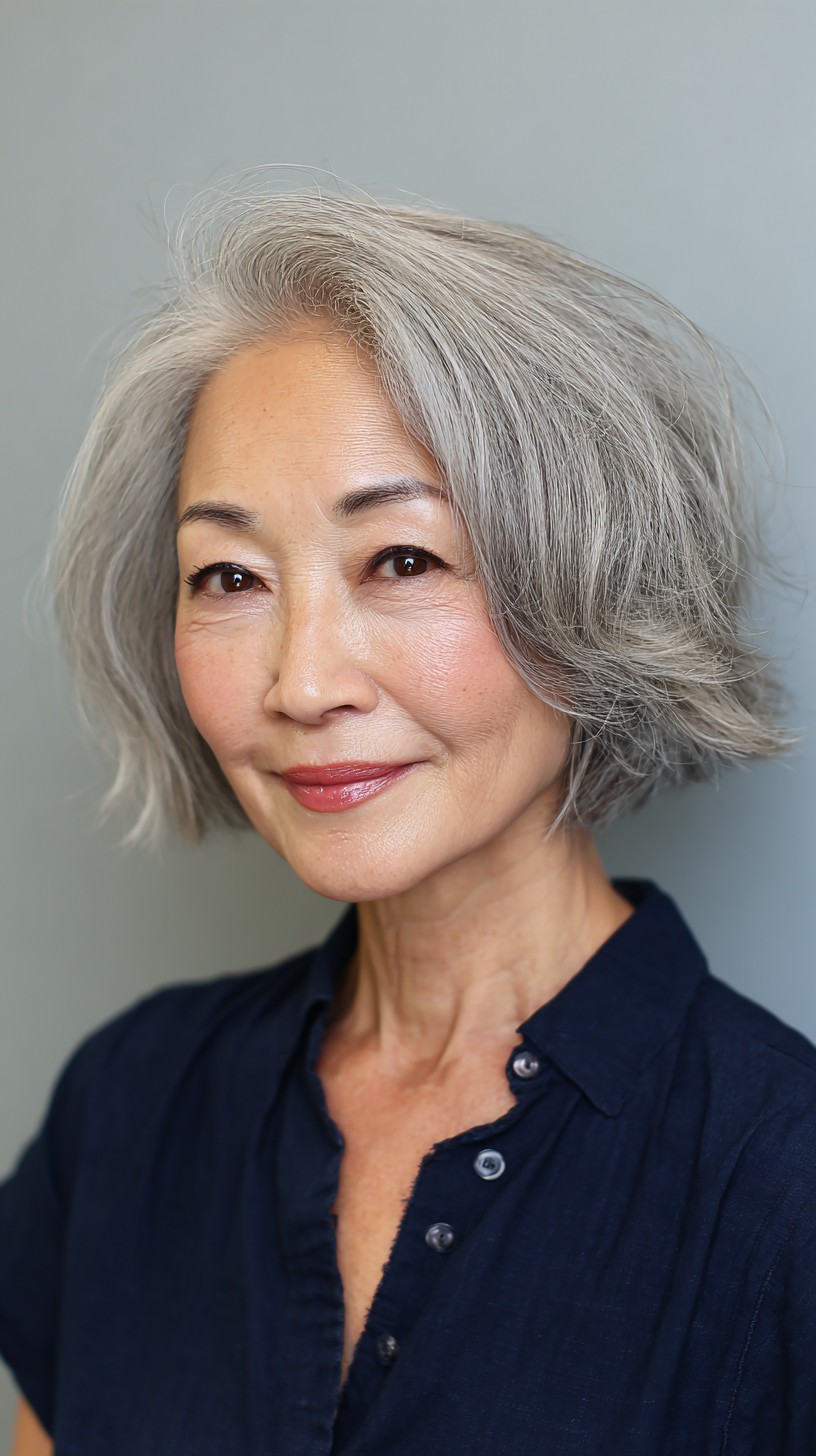 Elegant Soft Silver Waves with Subtle Volume