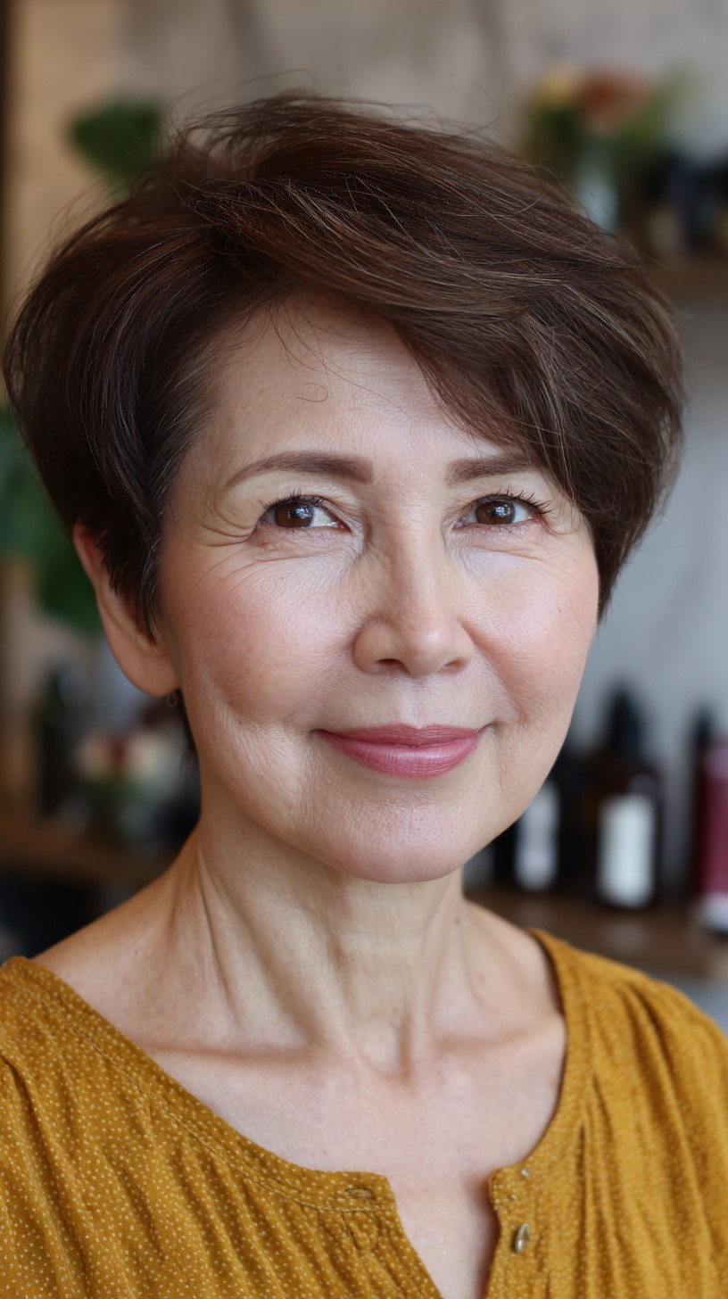 Elegant Tapered Brunette Bob with Natural Highlights