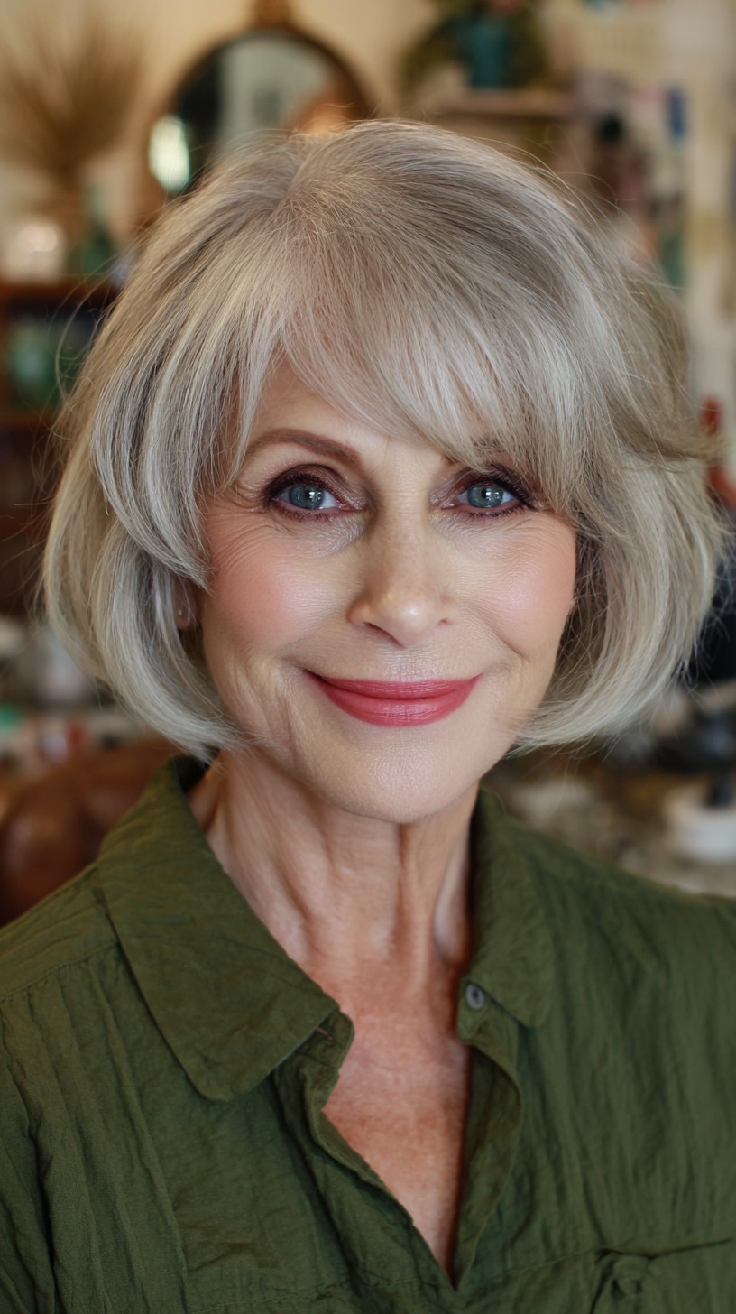 Feathered Silver Layer with Brightening Face Framing