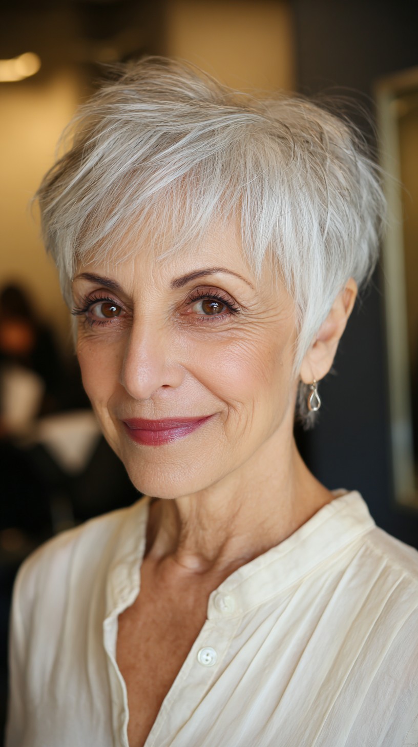 Feathered Silver Pixie with Soft Bangs