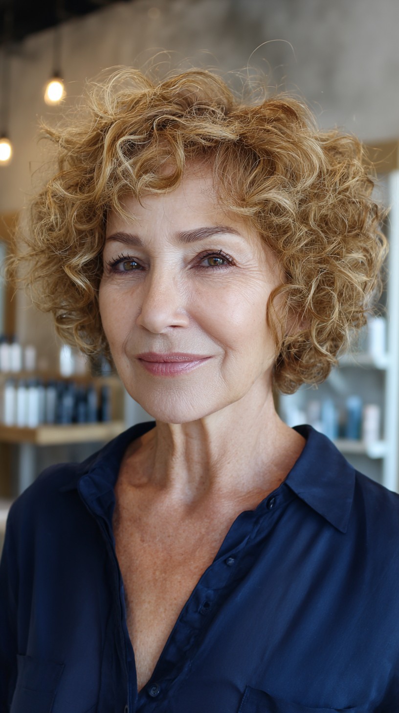 Golden Blonde Curly Bob for Lively Seniors