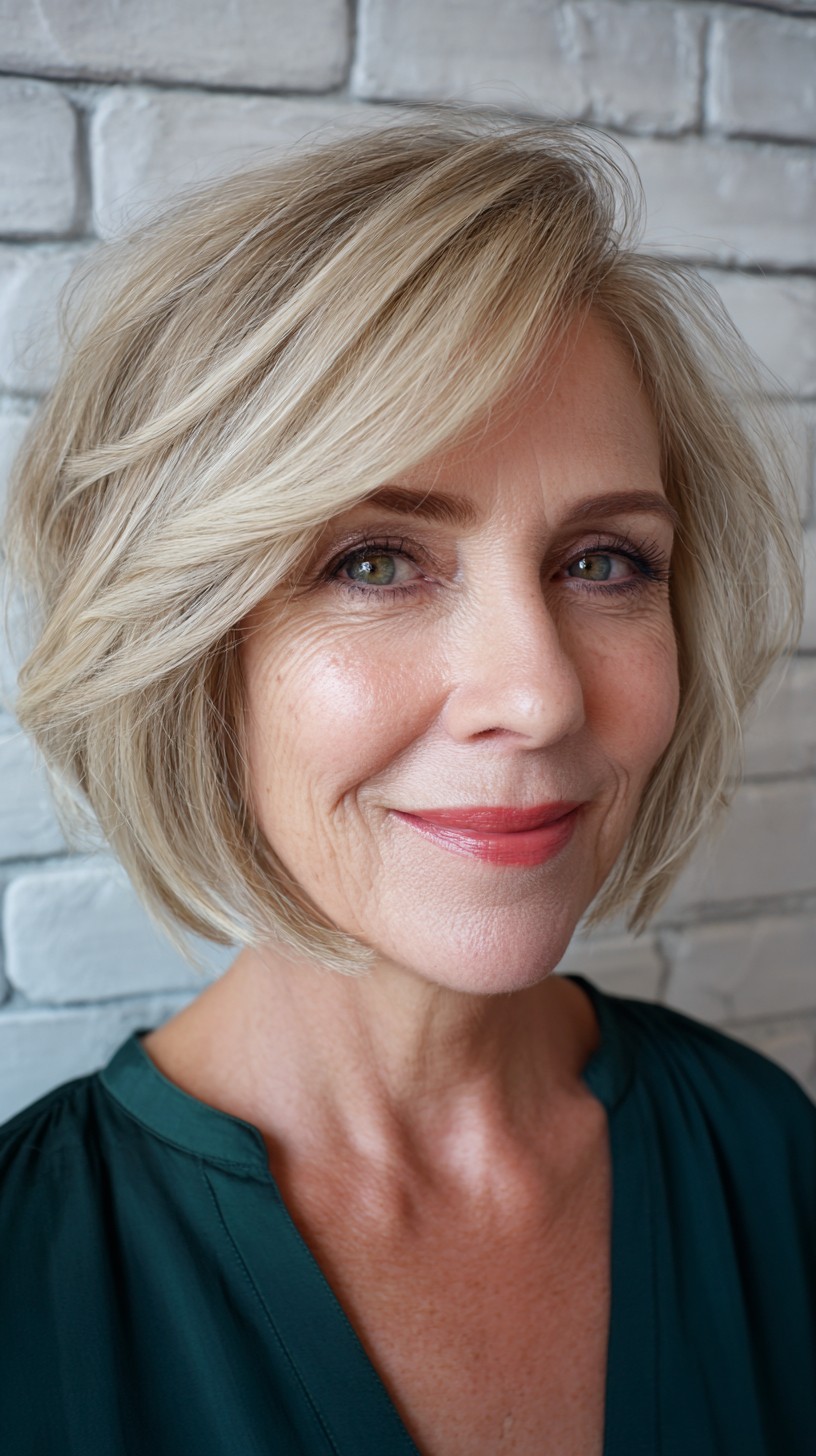 Light Blonde Layered Bob with Soft Waves