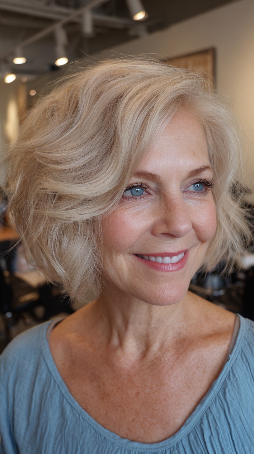 Light Blonde Textured Bob with Windswept Layers