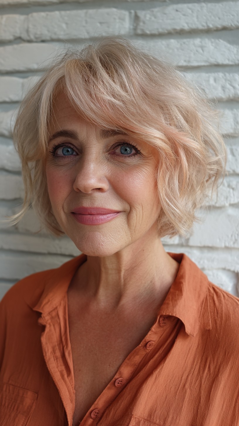Light Peach Wavy Bob with Natural Roots